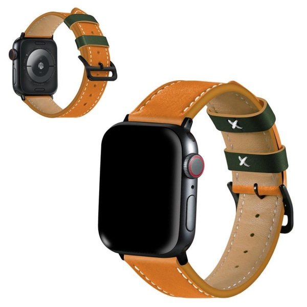 Apple Watch Series 5 40mm contrast genuine leather watch band - Orange Orange