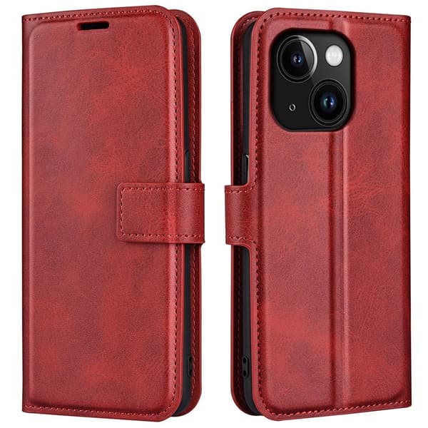 iPhone 15 læderetui med pung - Rød Red
