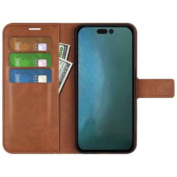 Hållbart konstläder iPhone 14 Pro fodral med plånbok - Brun Brun