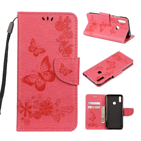 Butterfly Huawei Y6 2019 nahkakotelo - Punainen Red