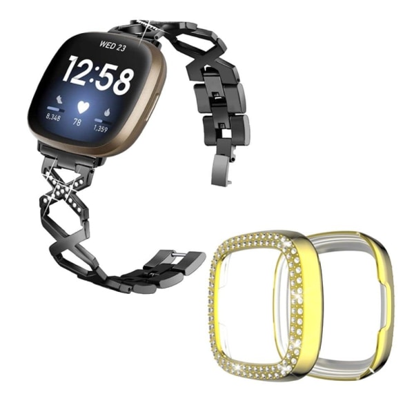 Fitbit Sense / Versa 3 X-shape with rhinestone décorated watch s Black