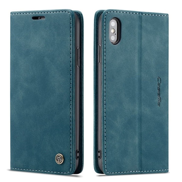 CASEME iPhone XS auto-absorberende læder flip cover - Blå Blue