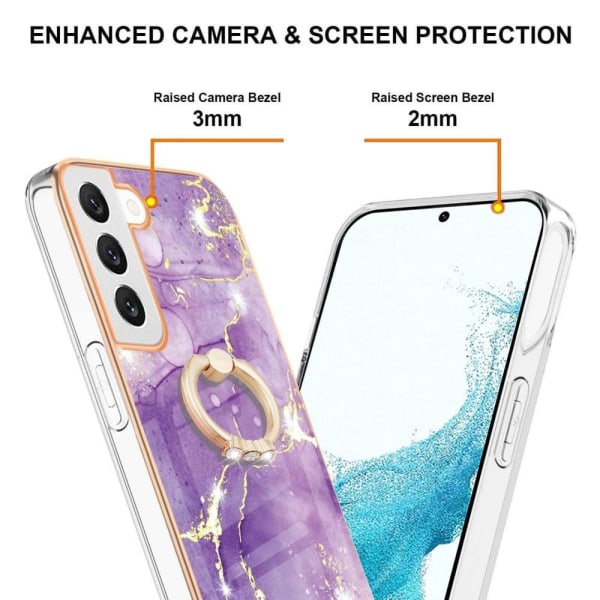 Marble Mønstret Cover med Ring Holder til Samsung Galaxy S22 - L Purple