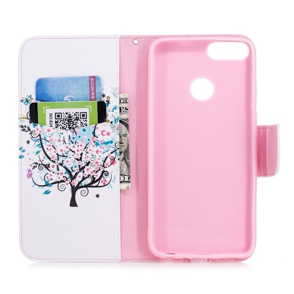 Huawei P Smart kuvioitu nahkainen flip suojakotelo - Floret Puu Multicolor
