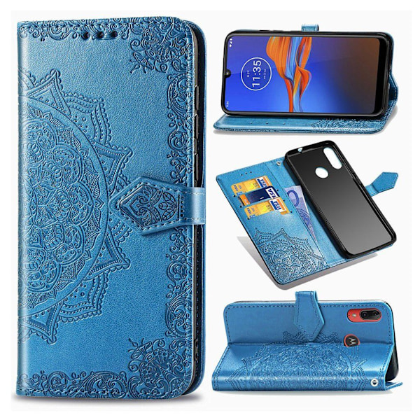 Mandala läder Motorola Moto E6 Plus fodral - Blå Blå