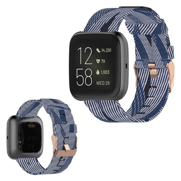 Fitbit Versa / Versa 2 / Blaze nylon klokkereim - Blå Hvit Stripe Multicolor