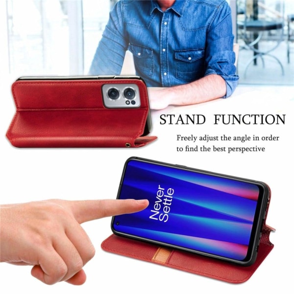 Nahkakotelo With A Stylish Rhombus Imprint For OnePlus Nord CE 2 5G - Punainen Red