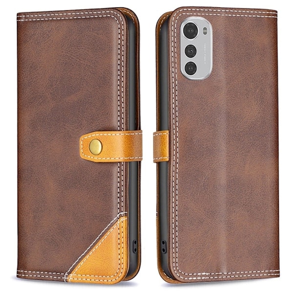 BINFEN to-farvet Motorola Moto E32 læderetui - Kaffe Brown