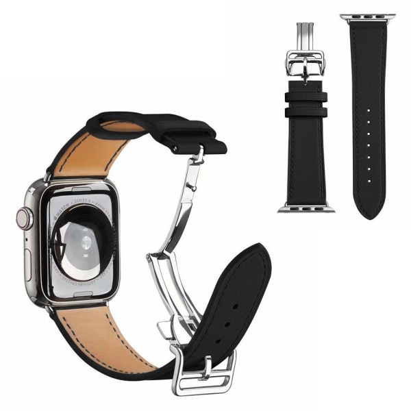 ægte læder sølv spænde rem til Apple Watch Series 6 / 5 40mm - s Black