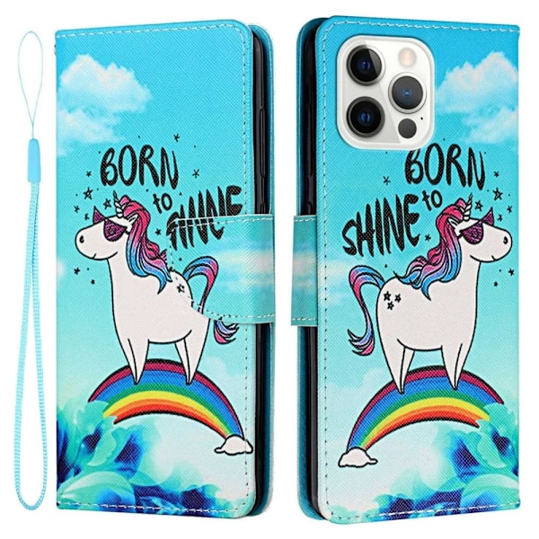 Wonderland iPhone 14 Pro Max flip etui - Regnbue / Hest Blue