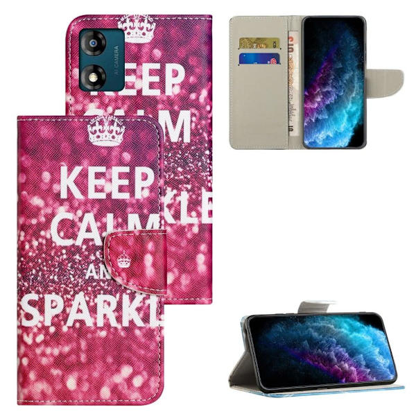 Wonderland Motorola Moto E13 Flip Etui - Keep Calm og Sparkle Red