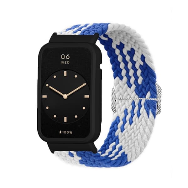Xiaomi Mi Band 7 Pro nylon elastiskt klockarmband med skydd - Blå Vit / Svart Blå