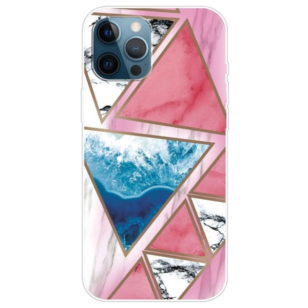 Marble design iPhone 14 Pro Max cover - Hvid / Blå / Rosa Trekant Pink