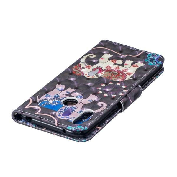 Huawei Y7 2019 mønster læder etui - Elefant Multicolor