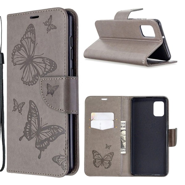 Butterfly läder Samsung Galaxy A31 fodral - Silver/Grå Silvergrå