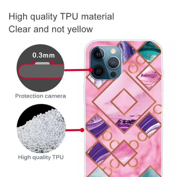 Marmormotiv iPhone 12 Pro Max skal - Ros I Diamantformade Former Rosa