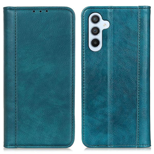 Äkta läder Samsung Galaxy A05s fodral med magnetisk stängning Grön