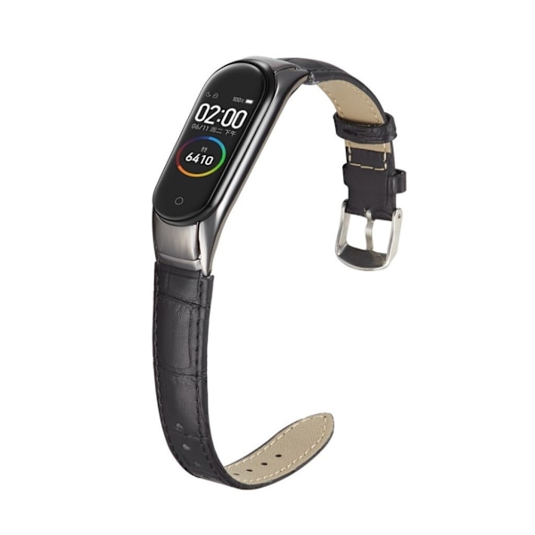 Xiaomi Mi Band 3 / Mi Smart Band 4 krokodille ægte læder Urrem - Sort Black