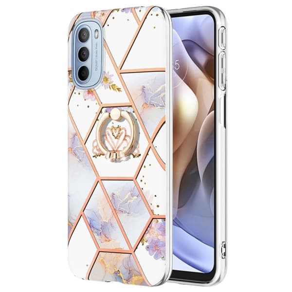 Marble Mønstret Deksel med Ring Holder til Motorola Moto G41 / G31 - Krone Multicolor