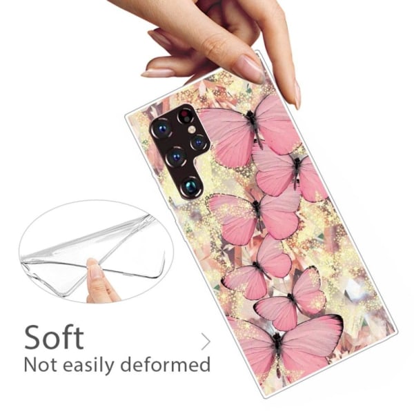 Butterfly läder Samsung Galaxy S22 Ultra fodral - Rosa Rosa