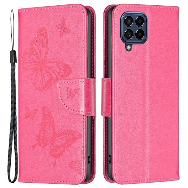 Butterfly läder Samsung Galaxy M53 5G fodral - Rosa Rosa