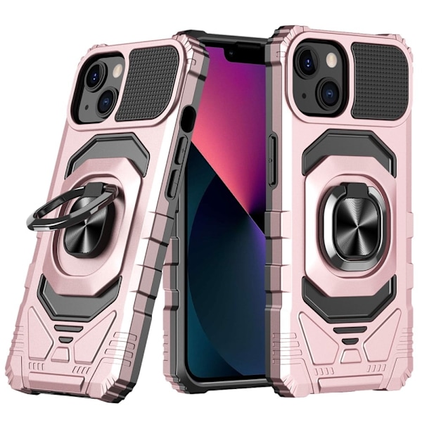 Holdbart cover i hård plast med blød inderside og kickstand til iPhone 13 - Rose Gold Pink