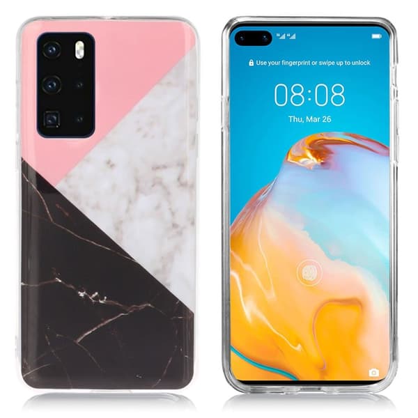 Marble Huawei P40 veske - Rose / White / Black Marble Multicolor