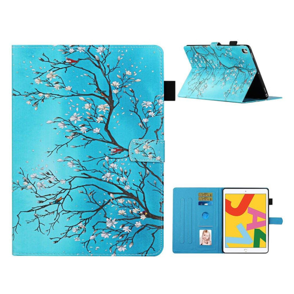 iPad 10.2 (2019) vibrant pattern printing leather case - Flower Blue