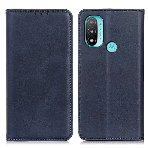 Flip Etui med Pung i ægte Læder til Motorola Moto E40 / E20 - Blå Blue