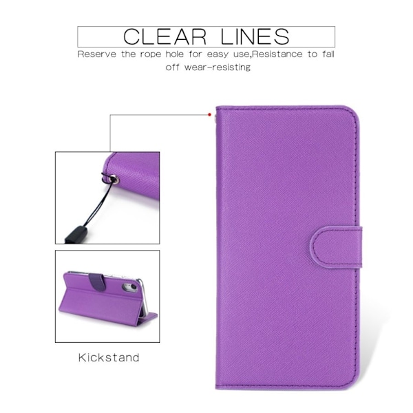 iPhone Xr flip cover i læder med krydsstruktur - Lilla Purple