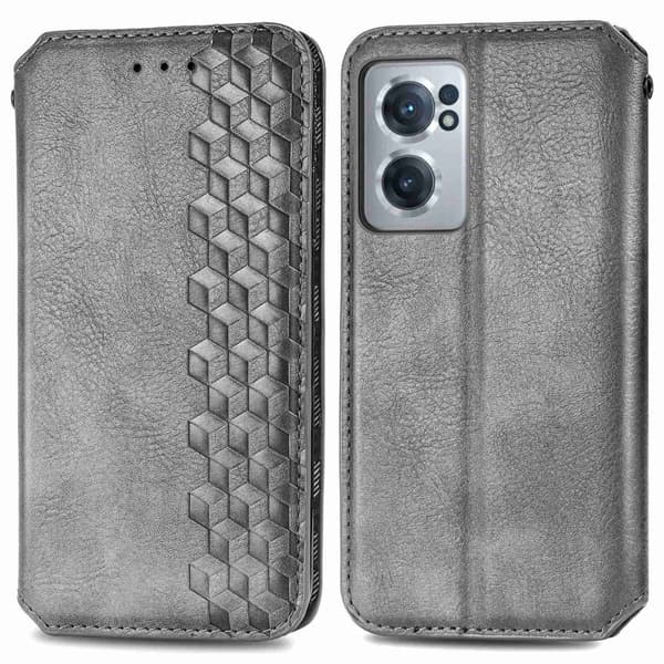 Läder OnePlus Nord CE 2 5G fodral med romb-design - Silver/Grå Silvergrå