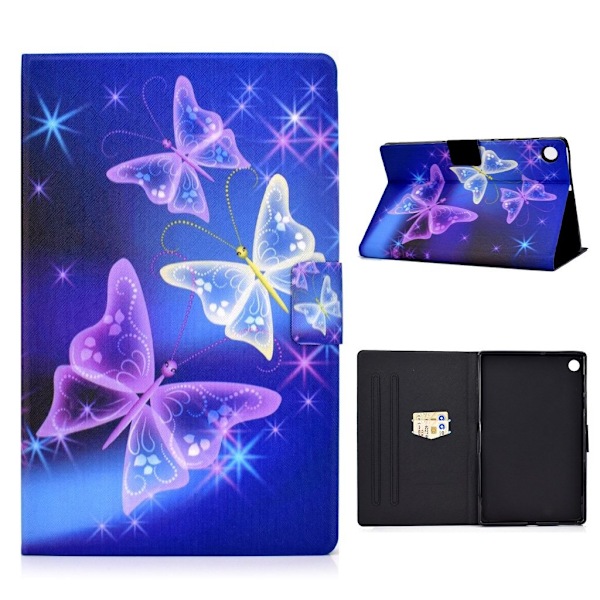 Lenovo Tab M10 FHD Plus flipfodral i läder med coolt mönster - Lila Fjärilar Lila