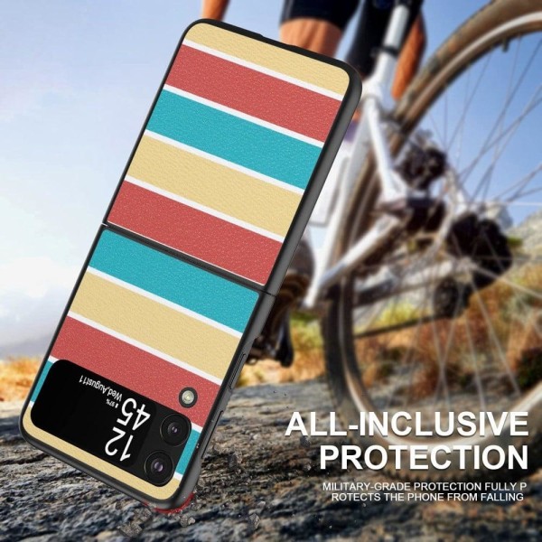 Samsung Galaxy Z Flip3 5G lædercover med mønsterprint - Gule Str Multicolor