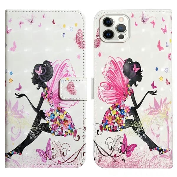 iPhone 16 Pro Max-etui Flip Wallet 3D-mønster lærdeksel - Jente Pink