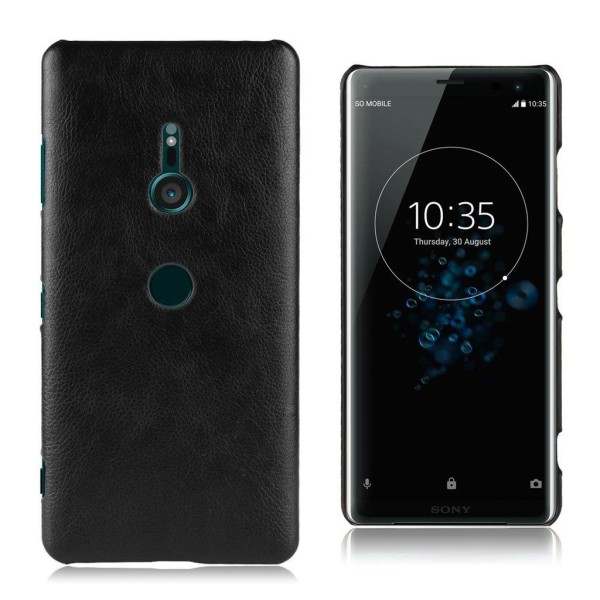 Sony Xperia XZ3 beskyttelsesetui i kunstlæder med Litchi tekstur - Sort Black