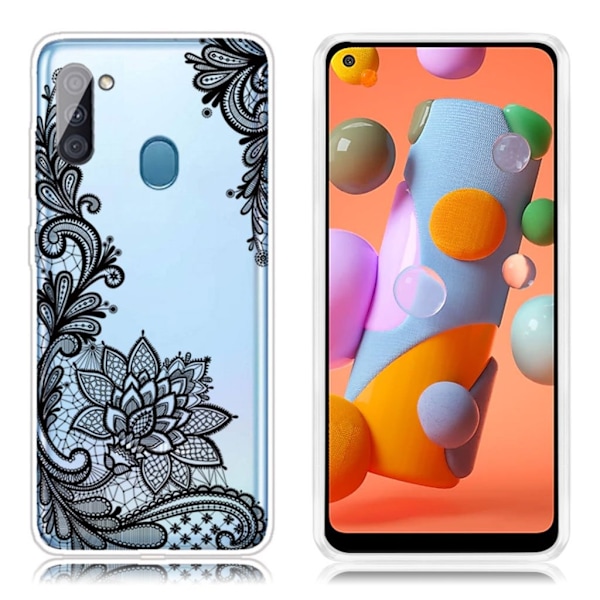 Deco Samsung Galaxy A11 skal - Spetsblomma Svart