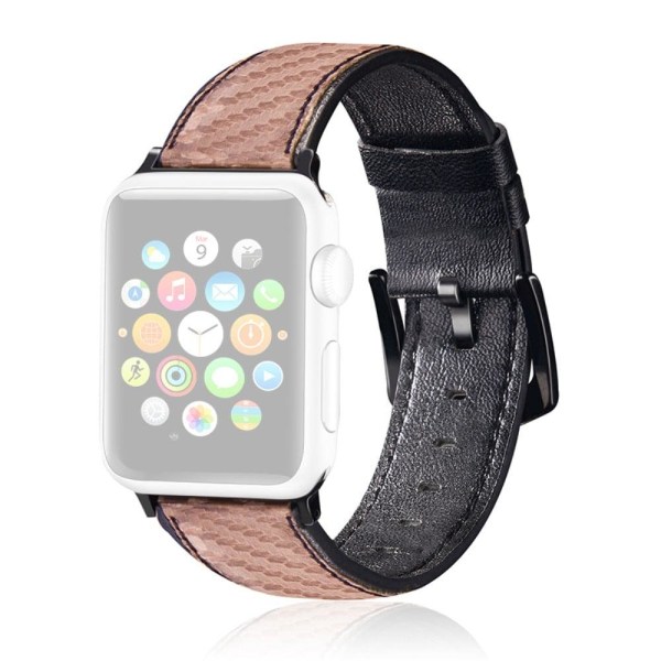 Apple Watch Series 8 (41mm) Cowhide leather in carbon fiber style watch strap - Brown / Black Brown