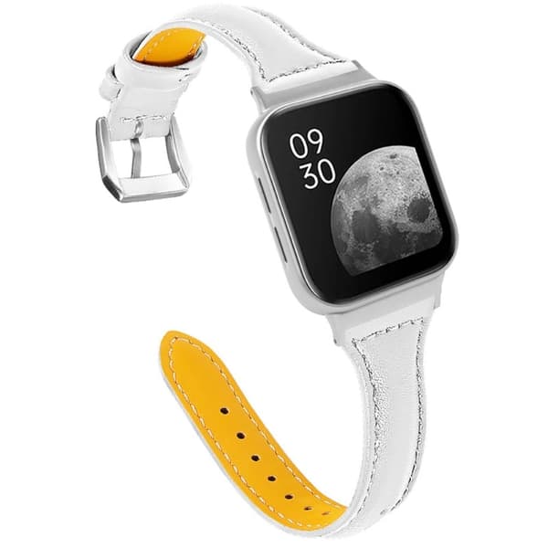 Oppo Watch (46 mm) klockarmband i äkta läder med snabbkoppling - Vit Vit