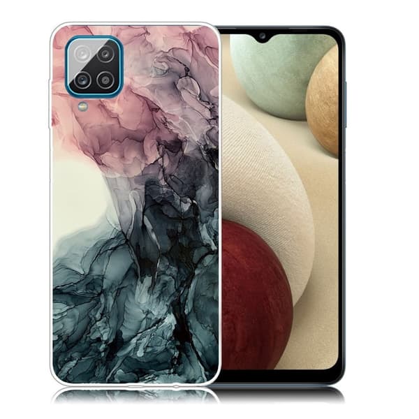 marmor Samsung Galaxy A12 5G etui - Pale pink and grøn marmor Multicolor