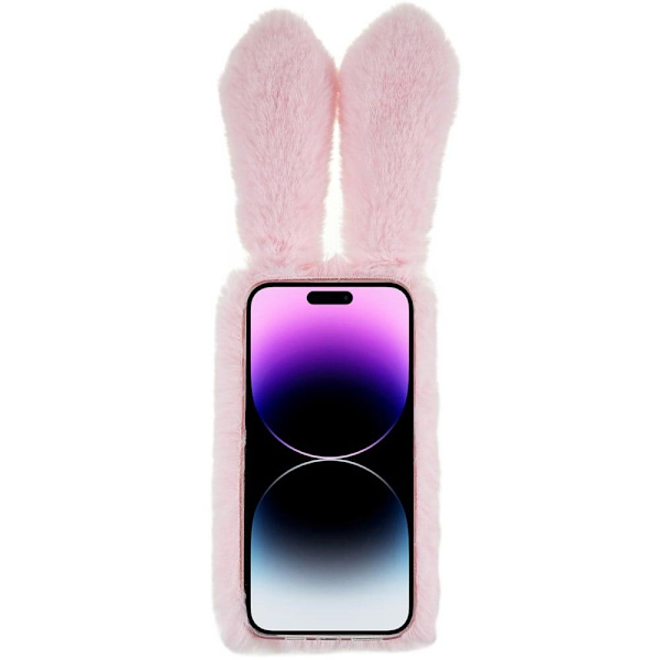 Fluffy Rabbit iPhone 14 Pro Max skal - Rosa Rosa