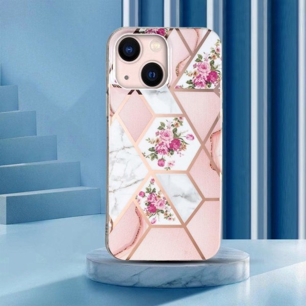 Marble design iPhone 14 Plus cover - Lyserød / Hvid Rose Pink