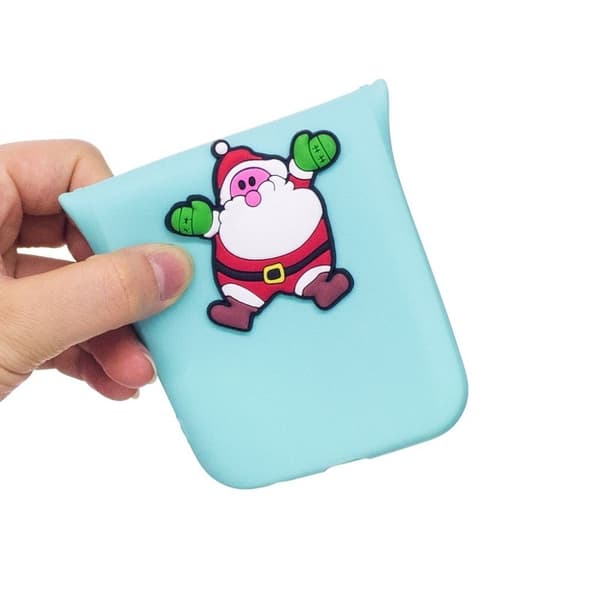 iPhone XS 3D-julemønsteretui - Cyan Baggrund Med Julemandd Multicolor
