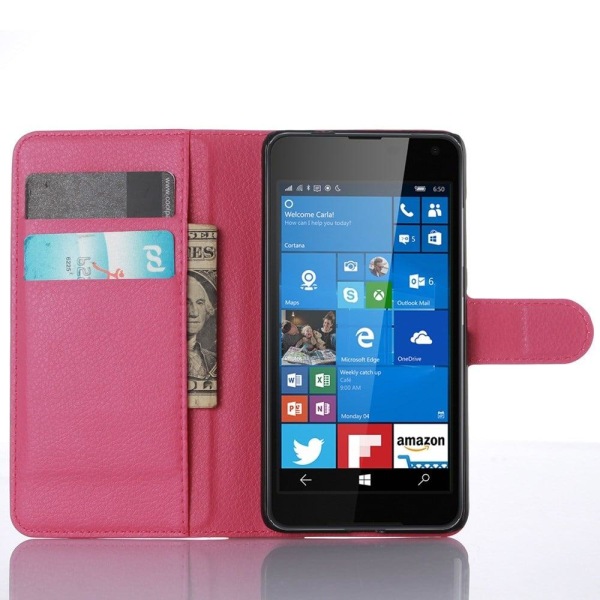 Litchi Textur Plånbok Läderfodral för Microsoft Lumia 650 - Varm Rosa