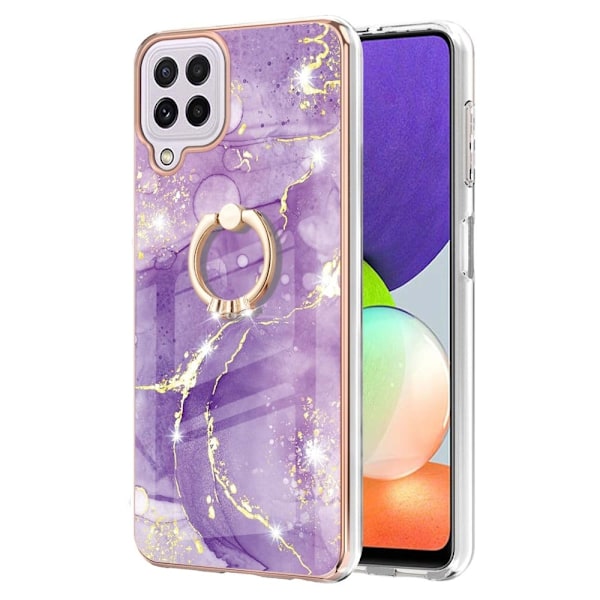 Marble Patterned Suojakuori With Ring Holder For Samsung Galaxy A22 4G / M32 - Vihreä And Keltainen Marble Haze Purple