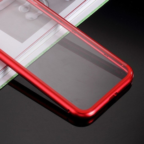 iPhone Xr magneettinen hybriidi takasuoja kuori lasista ja metal Red