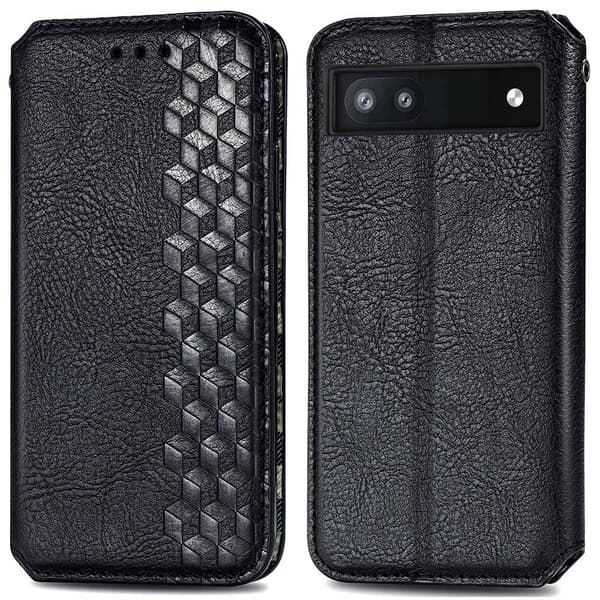 Læretui med A Stilfull Rhombus Imprint til Google Pixel 6a - Svart Black