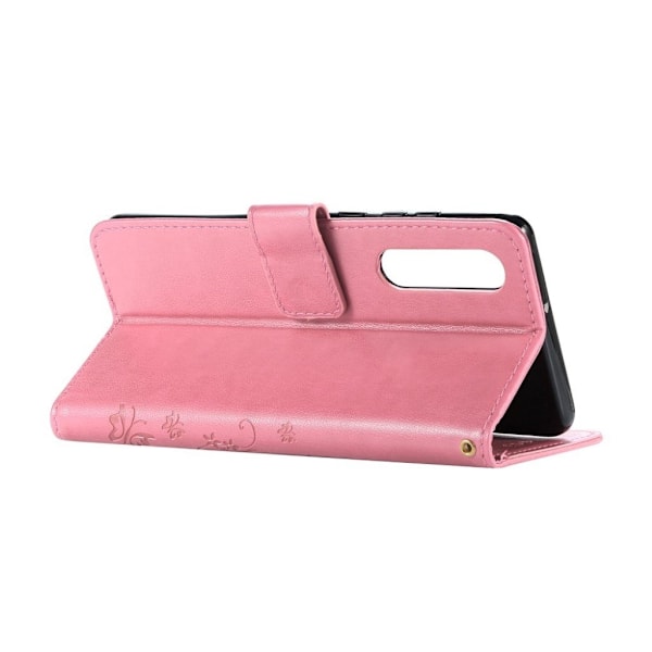 Huawei P30 sommerfugle- og blomstertryk læder flip etui - Lyserød Pink