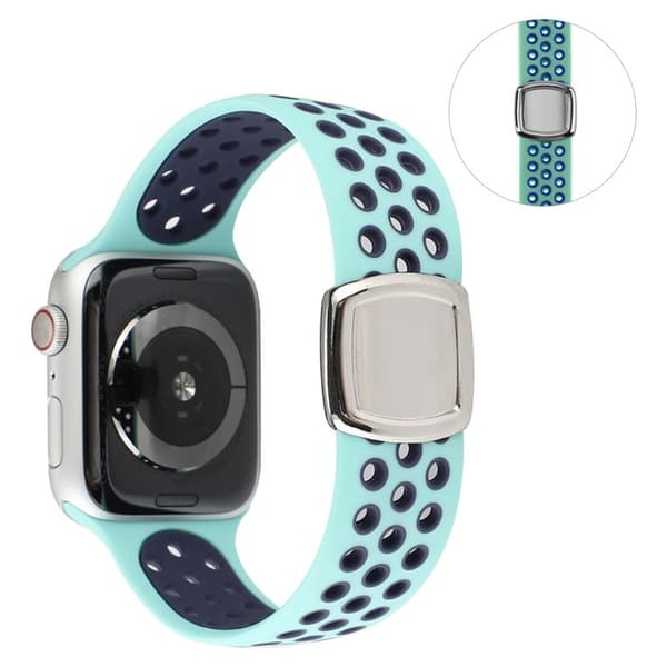 Apple Watch 42mm - 44mm dual tone i multi-hole silikone urrem - Grøn / Blå Green