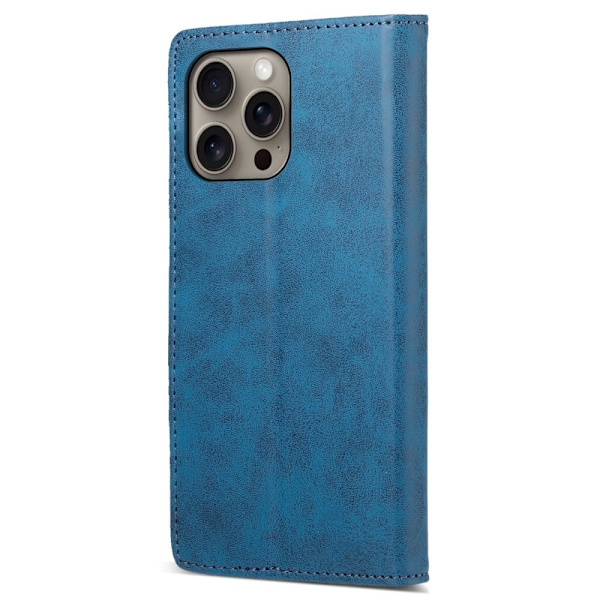 DF-05 iPhone 16 Pro Max Case RFID Blocking Vegansk Læder Flip Phone Cover - Blå Blue