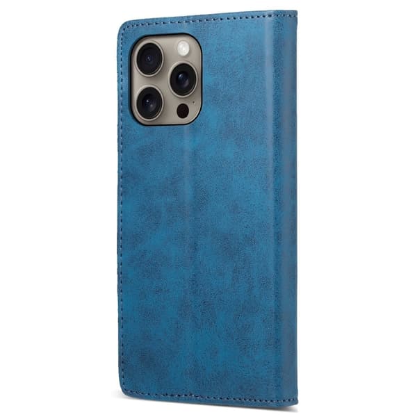 DF-05 iPhone 16 Pro Max Fodral RFID-blockering Veganläder Flip Telefonskal - Blå Blå